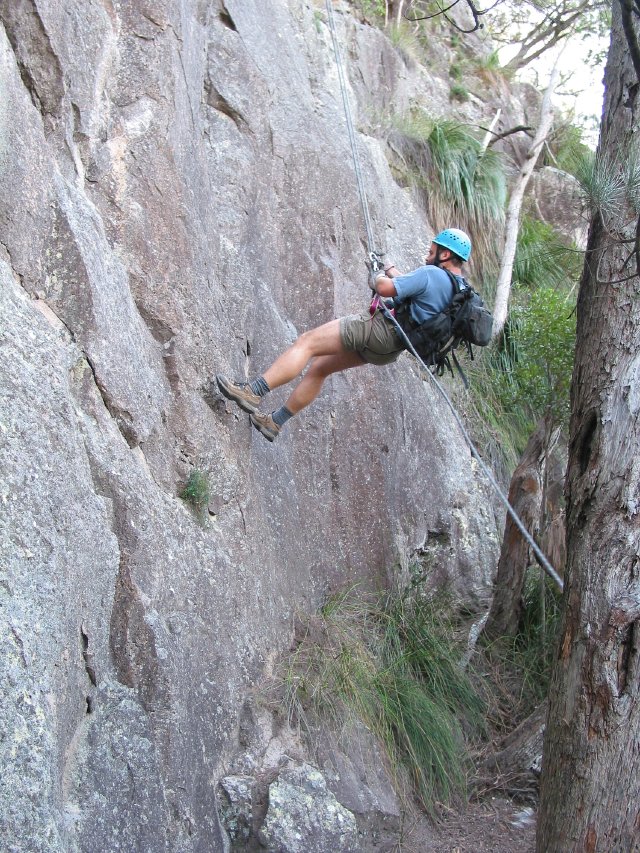 Abseiling the longer 90m drop at Binna Burra