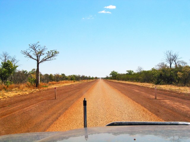 Driving into Derby with boab trees