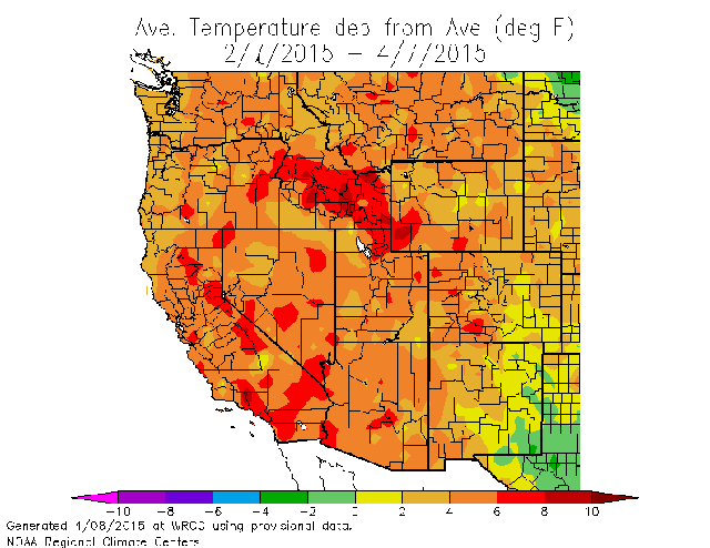 Temp departure from average, last 60 days