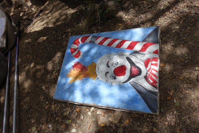 Scary clown at cache