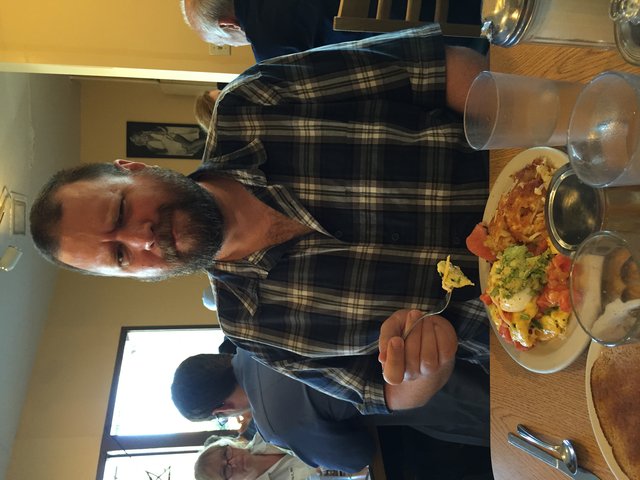 Eric and breakfast at Flo's