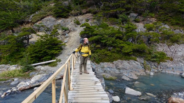 Crossing the pastel blue creek