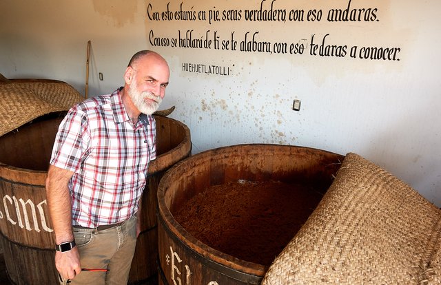 Looking at the mash, fermenting