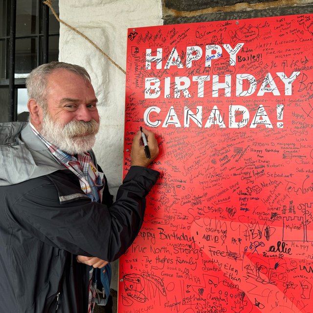 Signing the birthday card