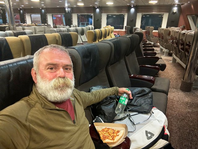 Ferry, with pizza