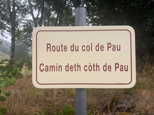 Signage has changed from Basque to Occitan