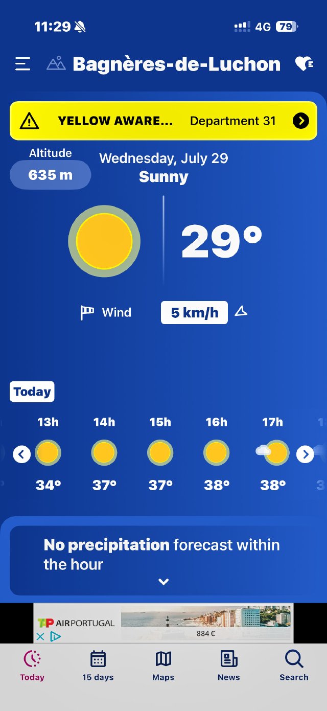 Hot day in Luchon.  38C/100F